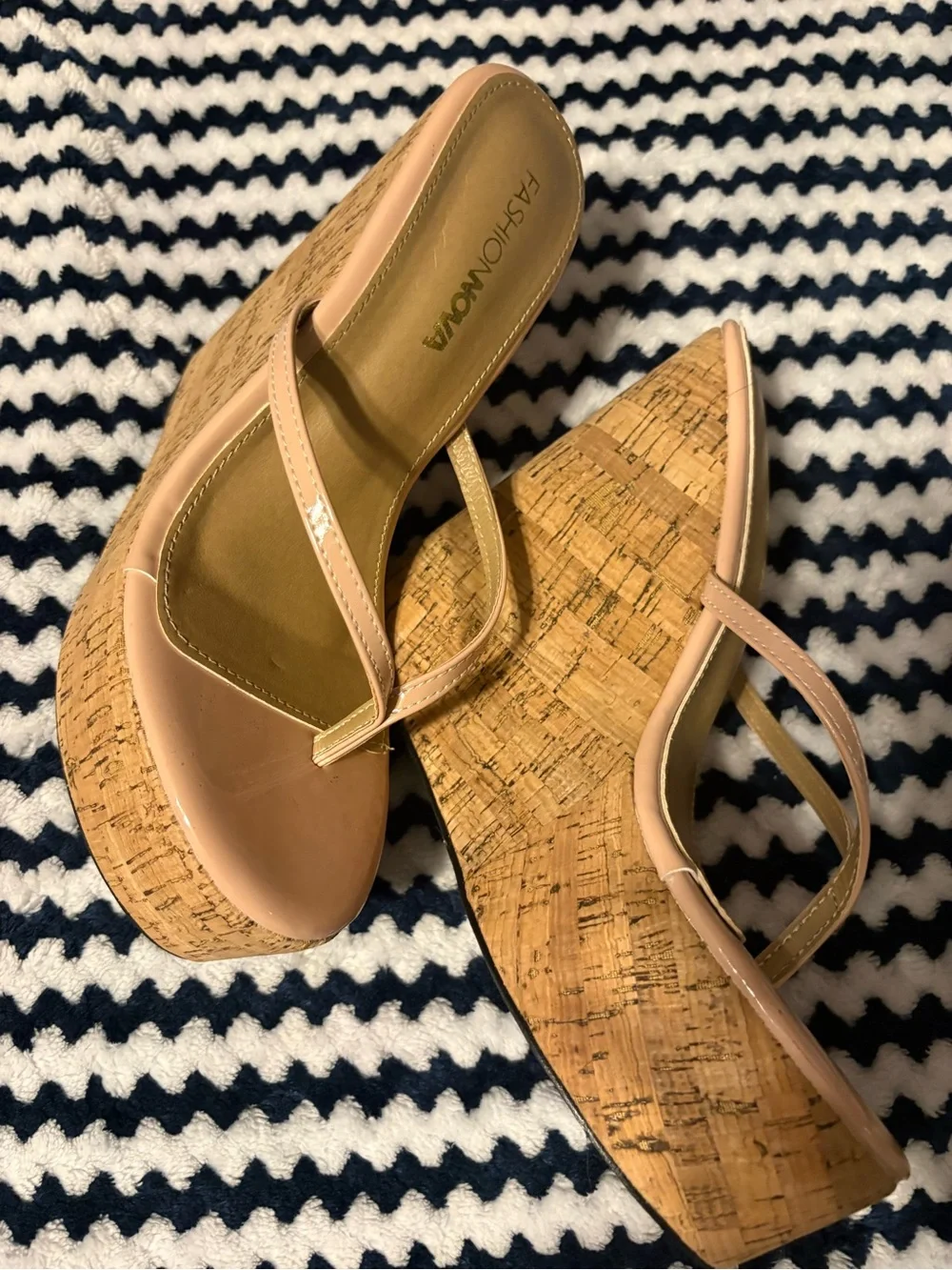 Fashion Nova Blush Pink Cork Slingback Wedge Sandals